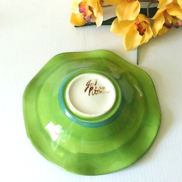 GAIL PITTMAN VINTAGE Signed Handmade Ceramic Pottery RETRO Red Dot Fluted Bowl - Picture 5 of 6